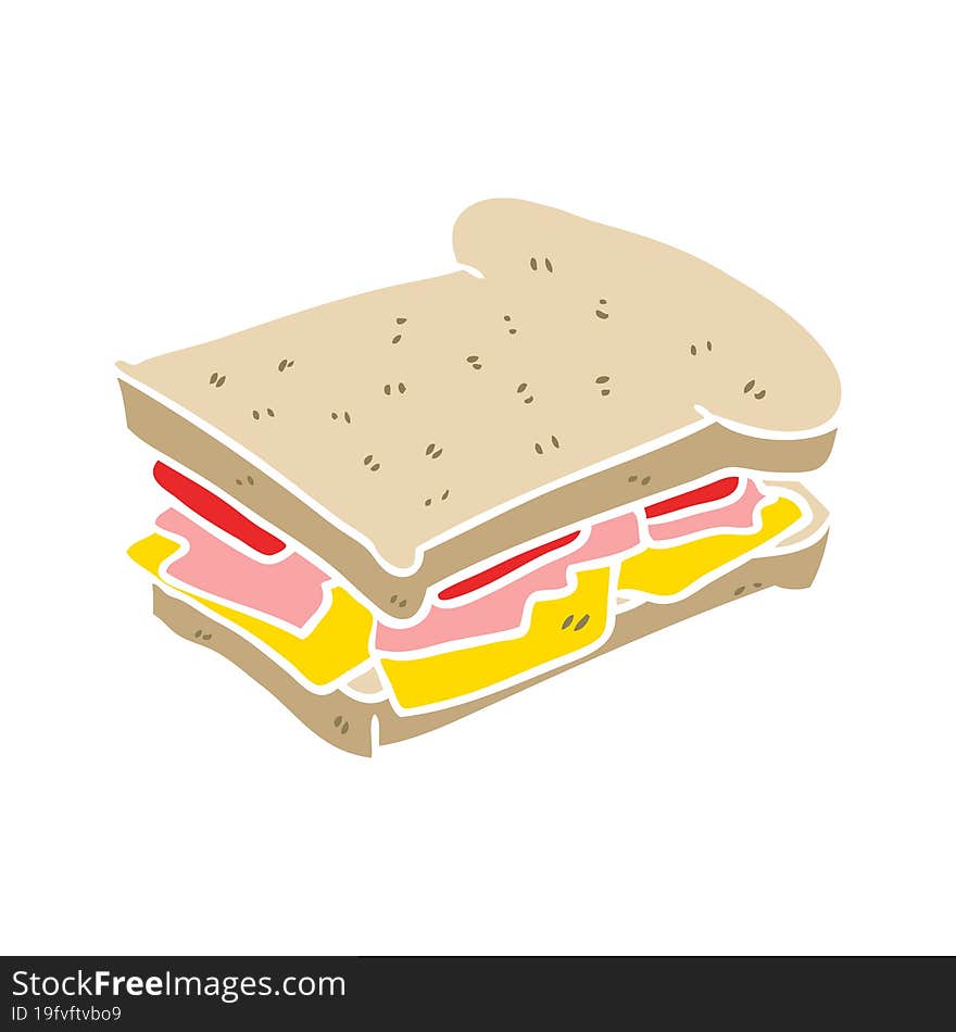 Flat Color Style Cartoon Ham Cheese Tomato Sandwich