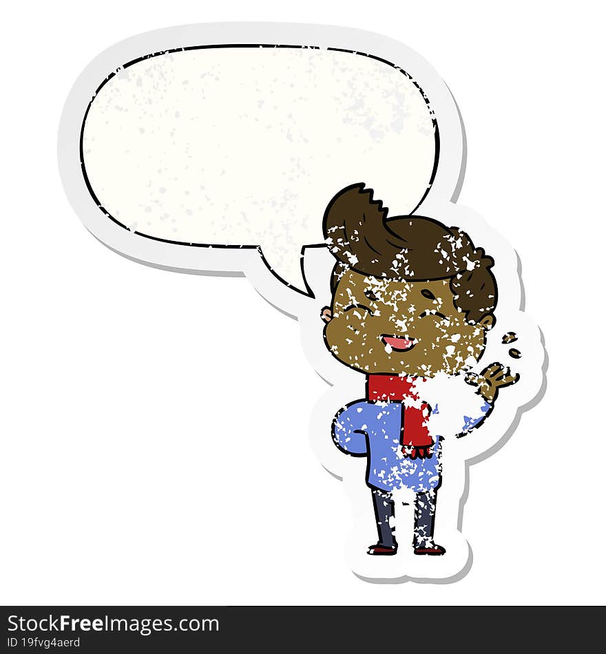 Cartoon Man Laughing And Speech Bubble Distressed Sticker