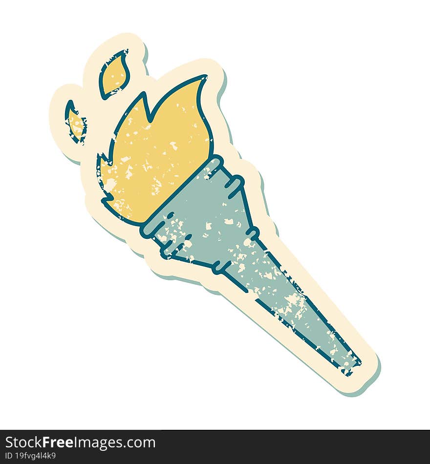 distressed sticker tattoo style icon of a lit torch