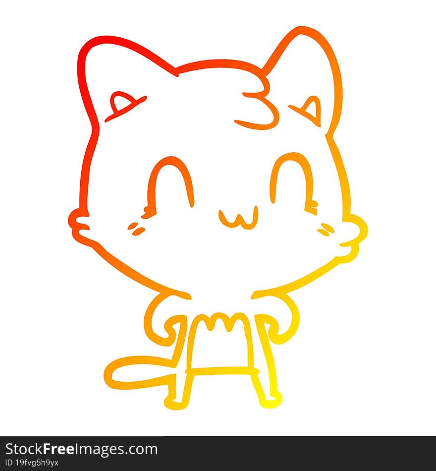 warm gradient line drawing of a cartoon happy cat