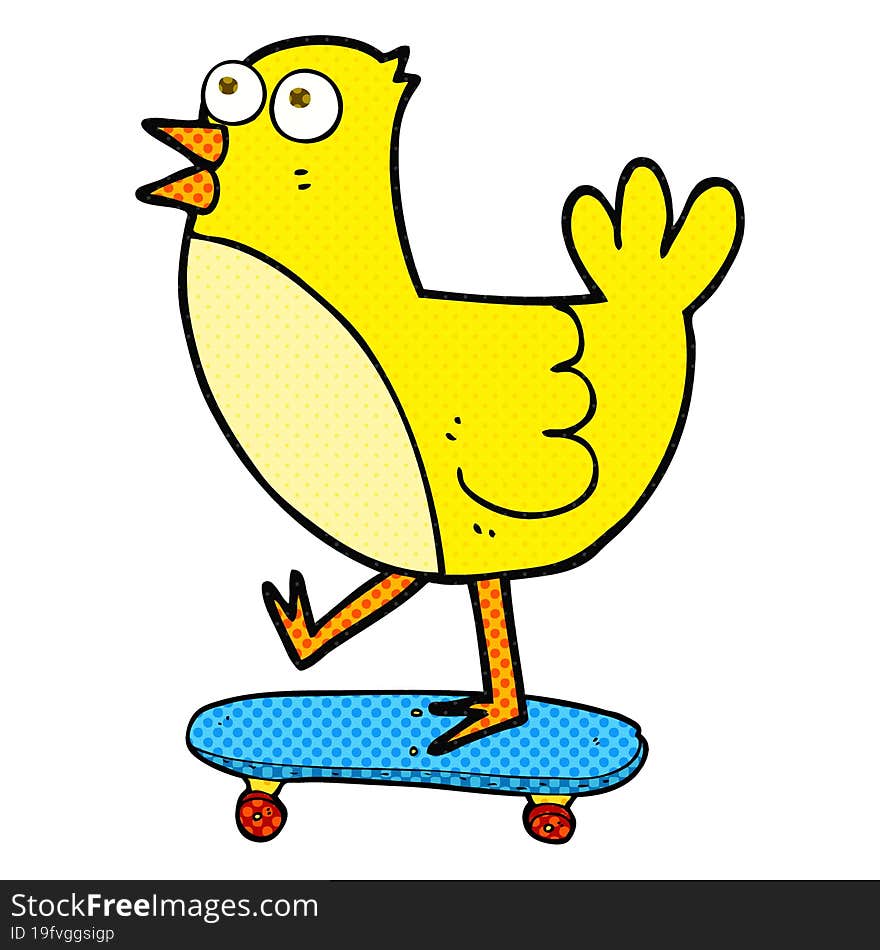 Cartoon Bird On Skateboard