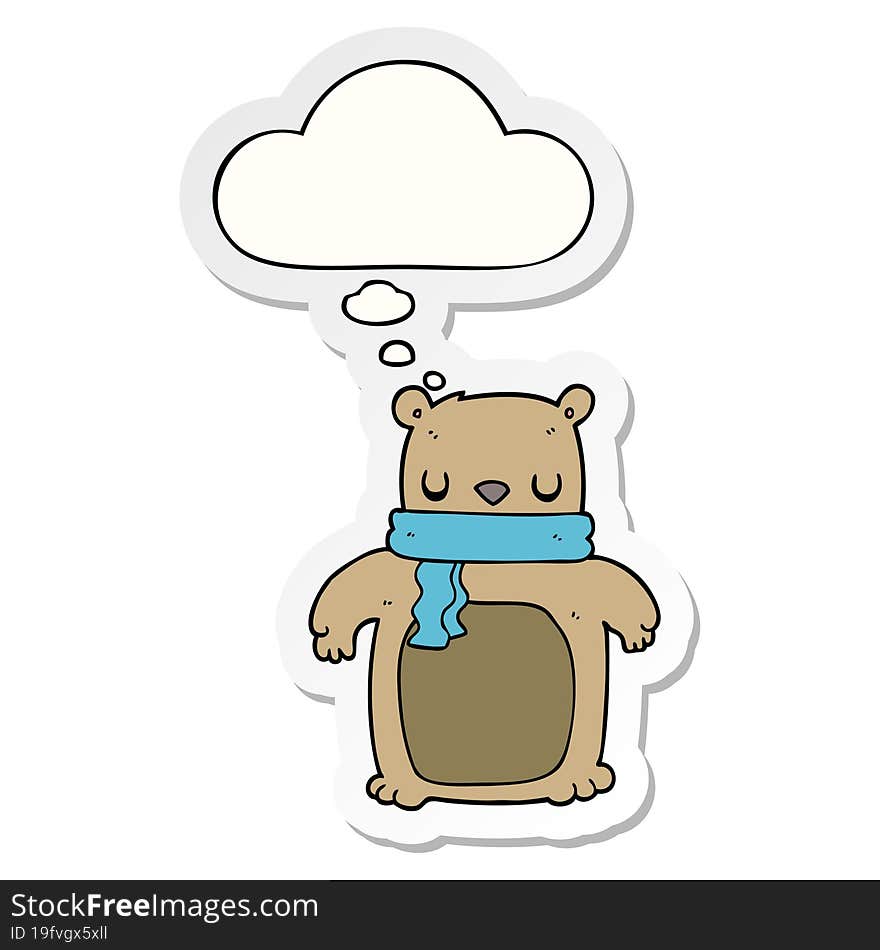 Cartoon Bear With Scarf And Thought Bubble As A Printed Sticker