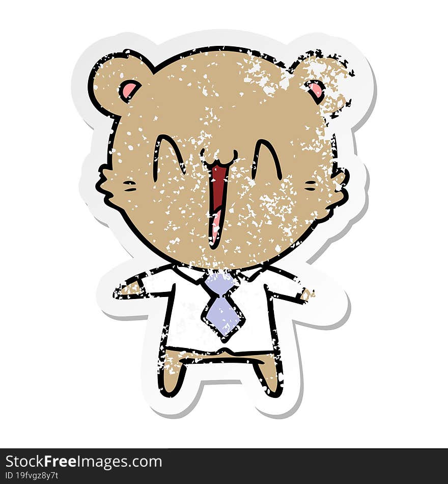 distressed sticker of a happy bear cartoon