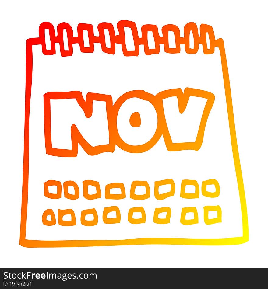 warm gradient line drawing cartoon calendar showing month of november