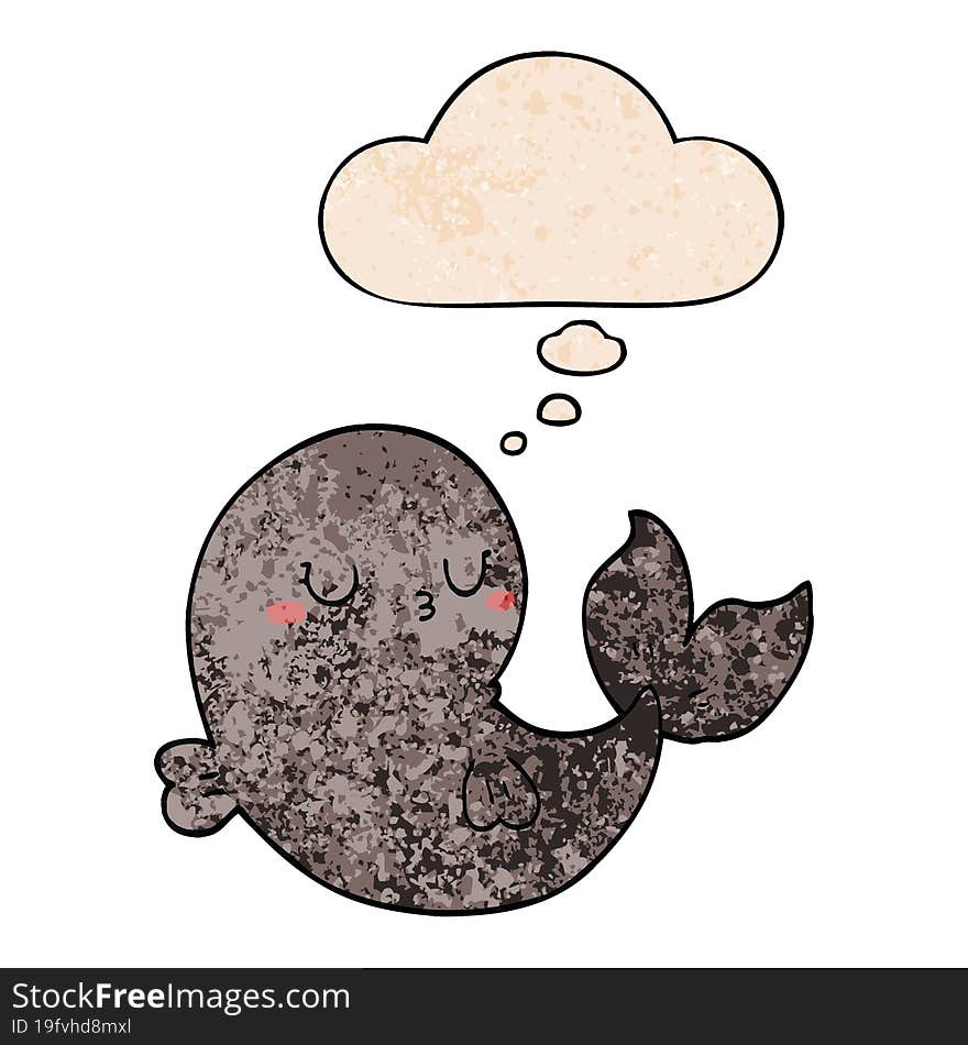 cute cartoon whale and thought bubble in grunge texture pattern style