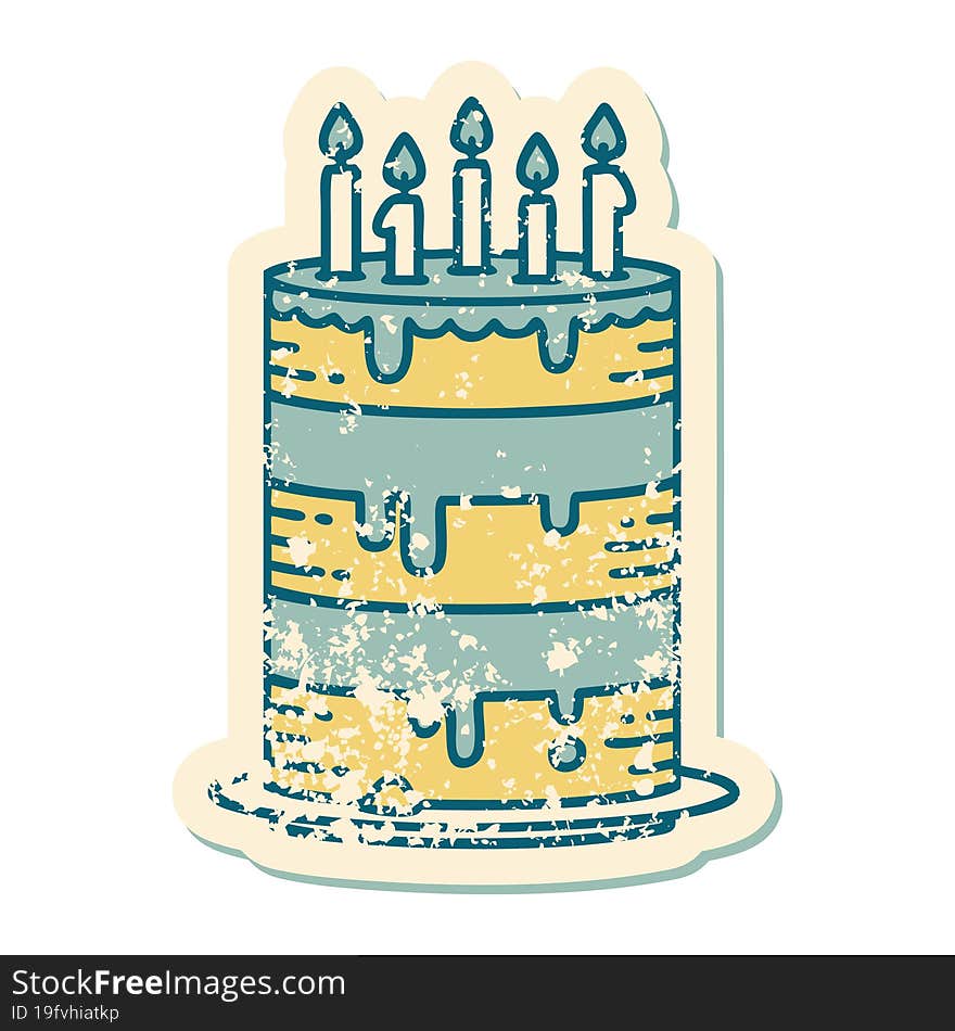 Distressed Sticker Tattoo Style Icon Of A Birthday Cake