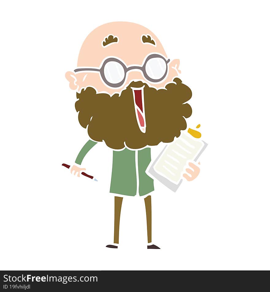 flat color style cartoon joyful man with beard