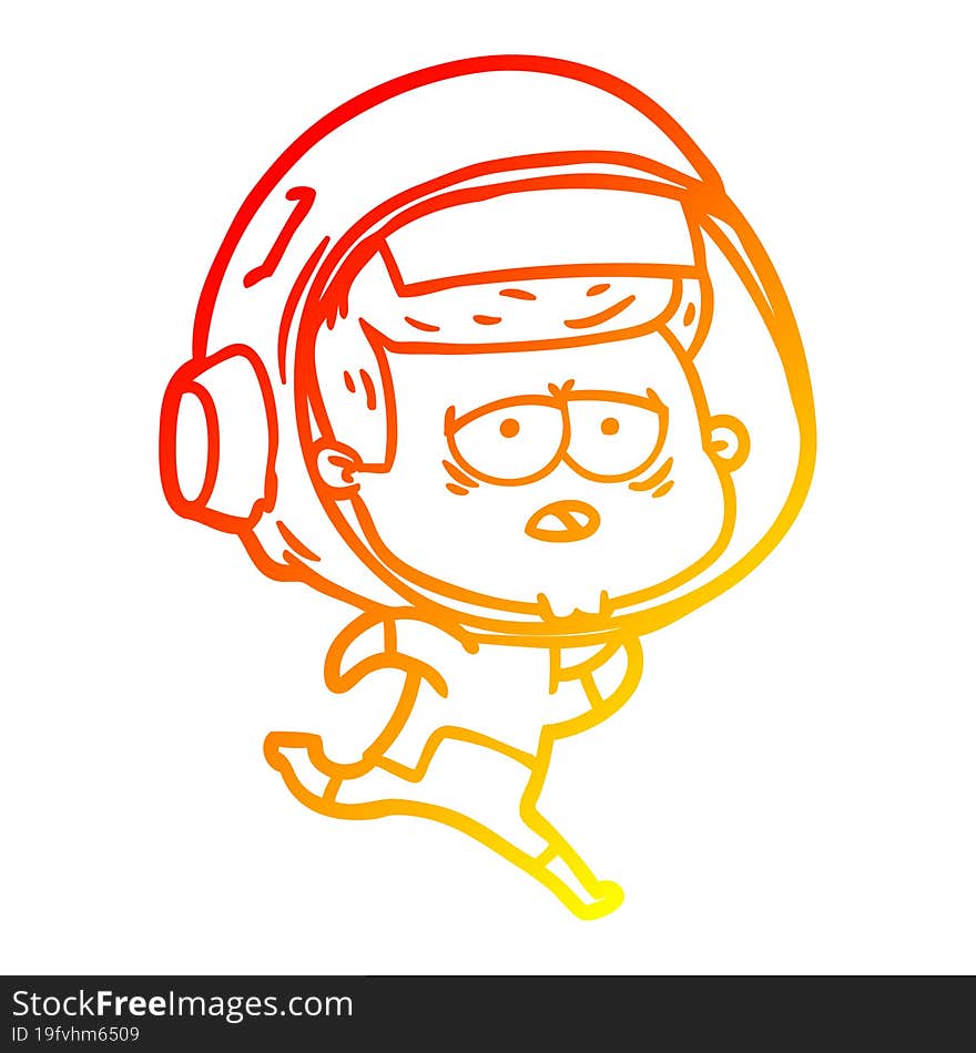 Warm Gradient Line Drawing Cartoon Tired Astronaut