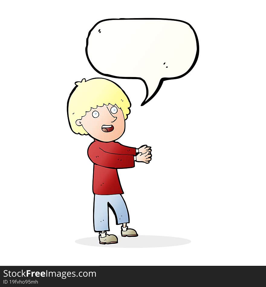 cartoon happy man showing with speech bubble