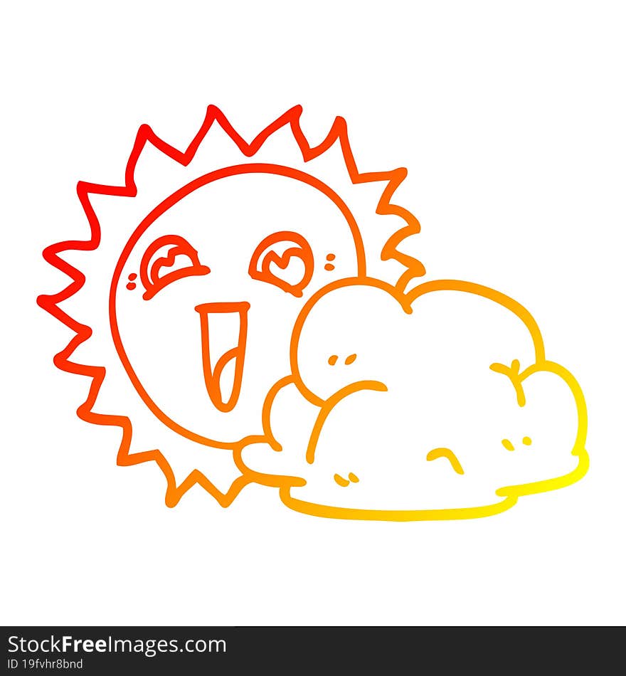 warm gradient line drawing of a cartoon sun and cloud