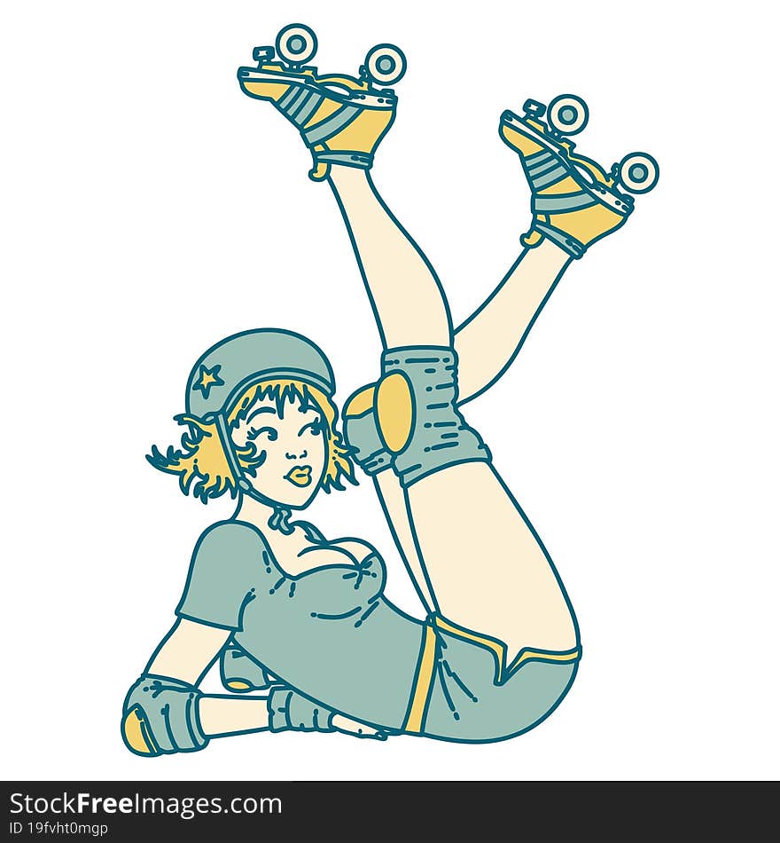 tattoo style icon of a pinup roller derby girl