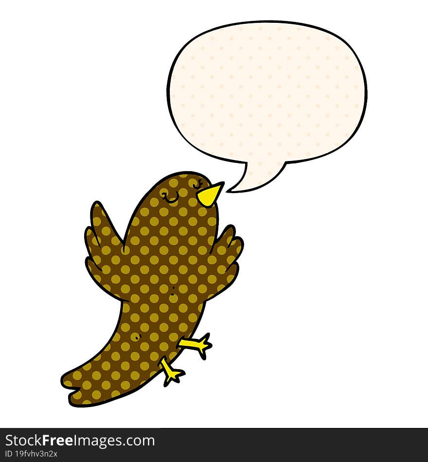 cartoon bird with speech bubble in comic book style