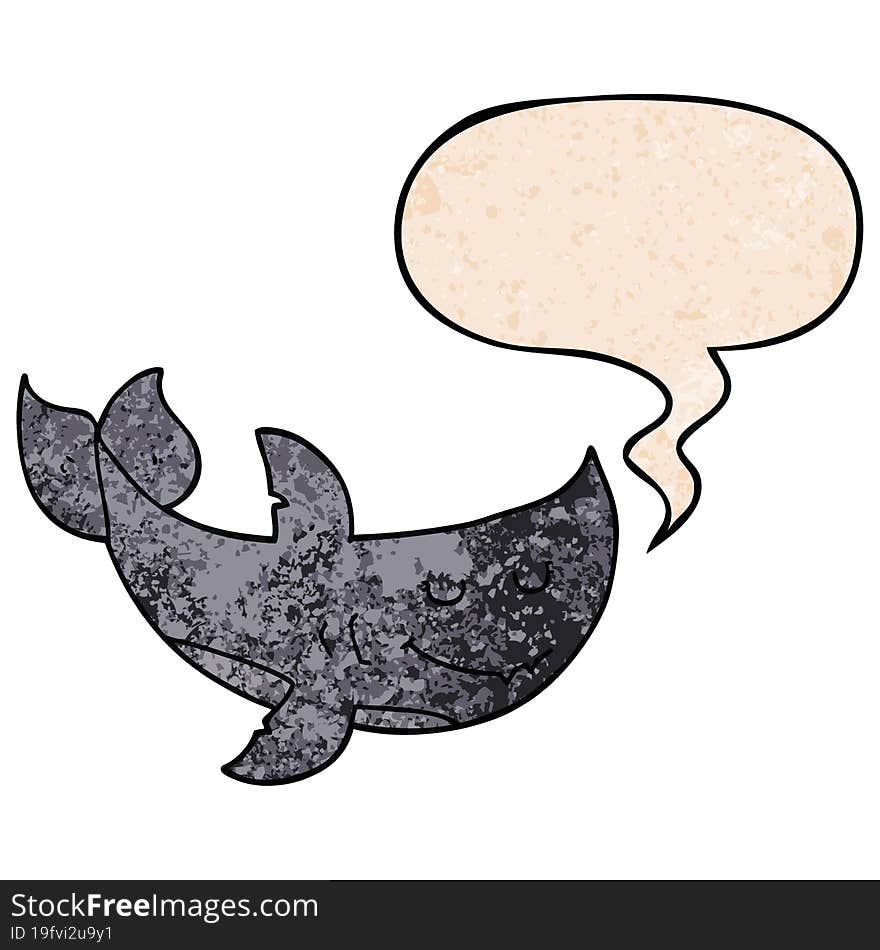 cartoon shark and speech bubble in retro texture style