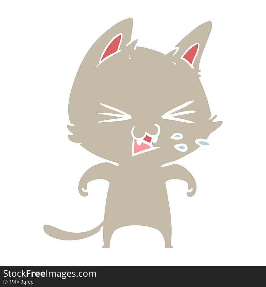 Flat Color Style Cartoon Cat Hissing