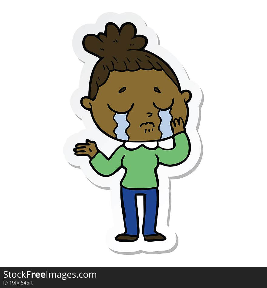 Sticker Of A Cartoon Crying Woman