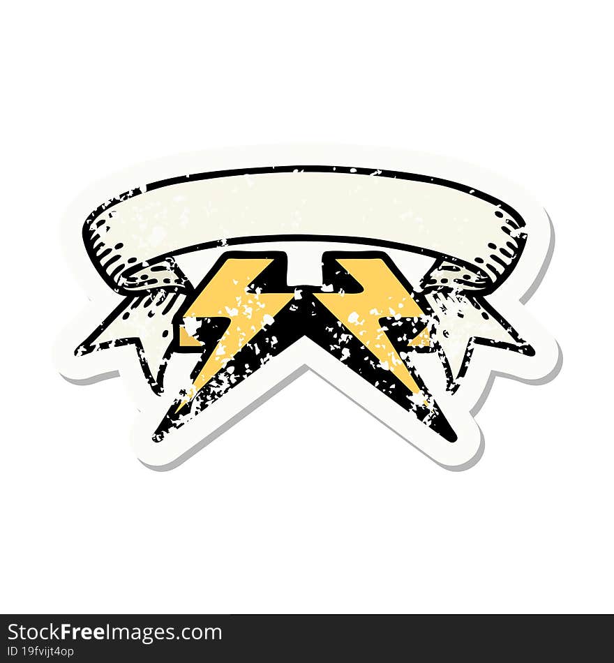 grunge sticker with banner of lightning  bolt