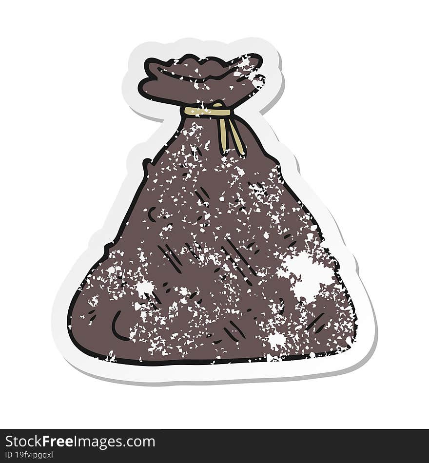 Distressed Sticker Of A Cartoon Old Hessian Sack