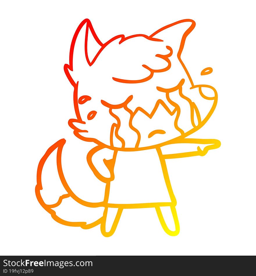 Warm Gradient Line Drawing Crying Fox Cartoon