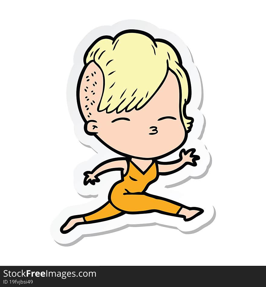 sticker of a cartoon girl leaping