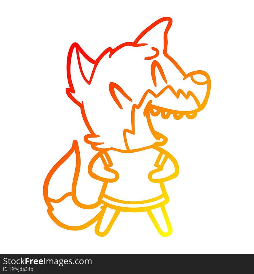 warm gradient line drawing laughing fox cartoon