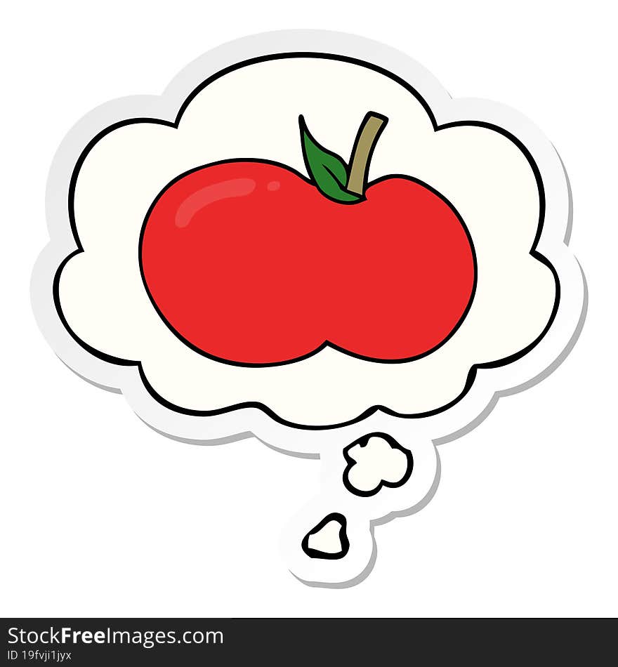 cartoon apple and thought bubble as a printed sticker