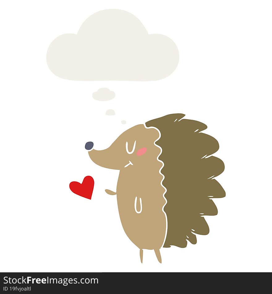 cute cartoon hedgehog and thought bubble in retro style