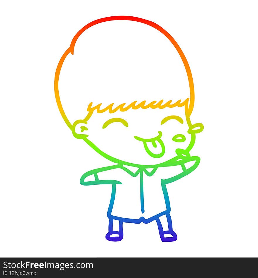 Rainbow Gradient Line Drawing Funny Cartoon Boy