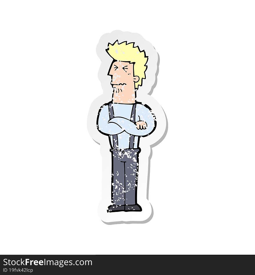 Retro Distressed Sticker Of A Cartoon Annoyed Man