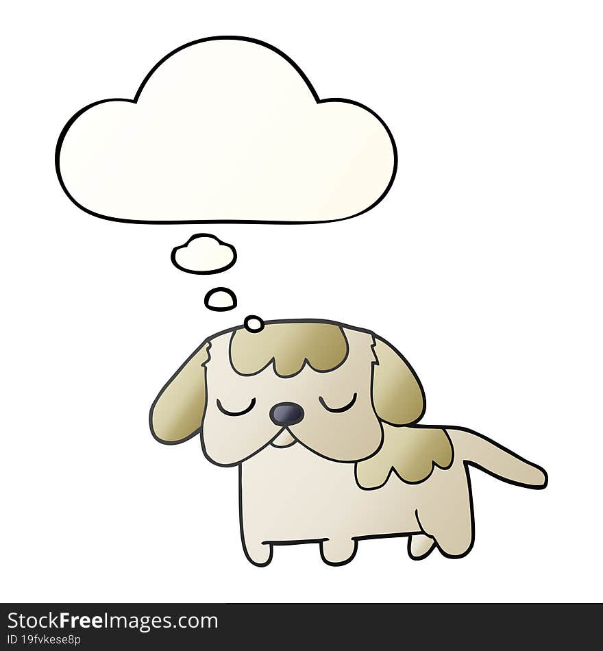 cute cartoon puppy and thought bubble in smooth gradient style