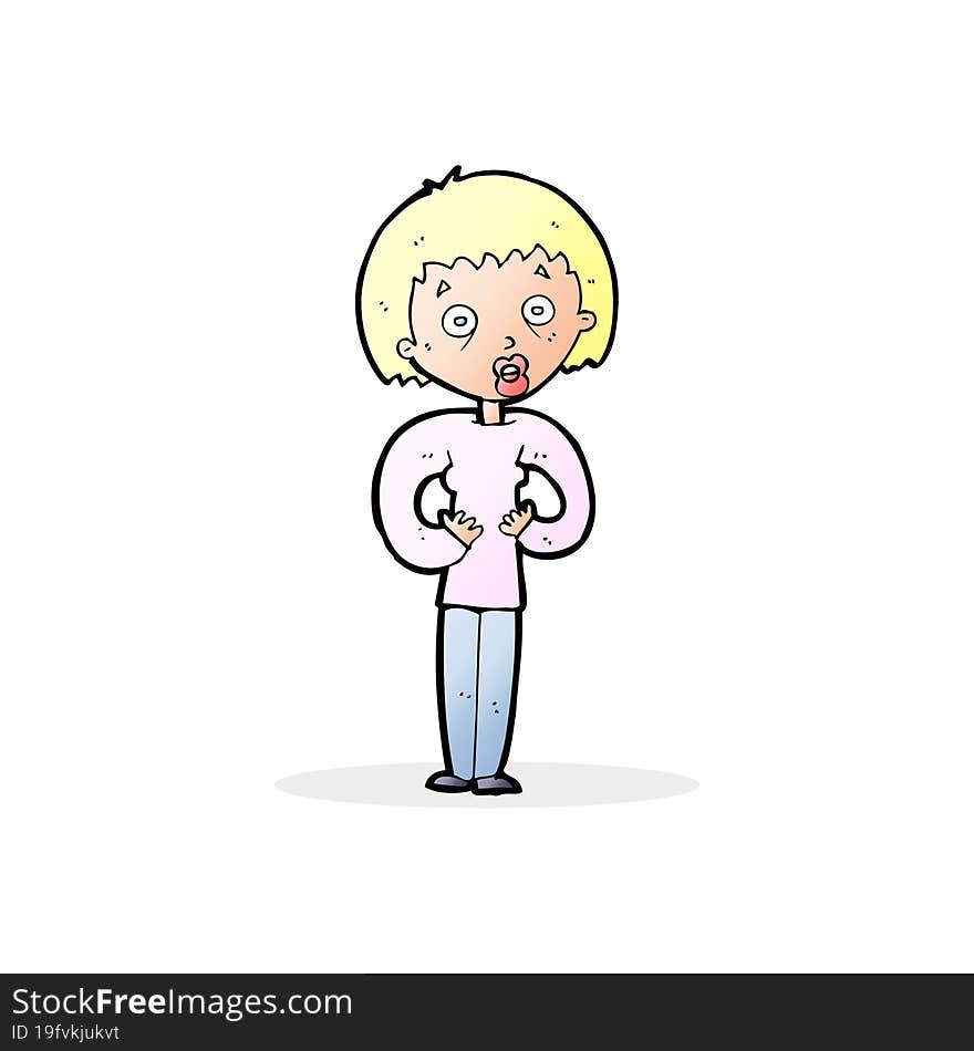 cartoon woman gesturing at self