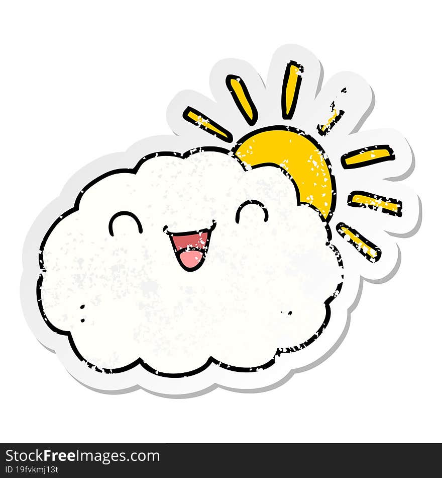 Distressed Sticker Of A Happy Cartoon Cloud