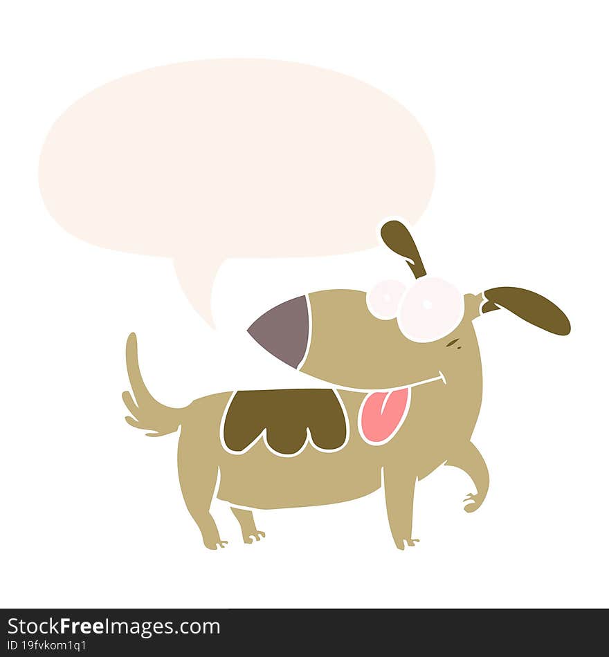 cartoon happy dog and speech bubble in retro style