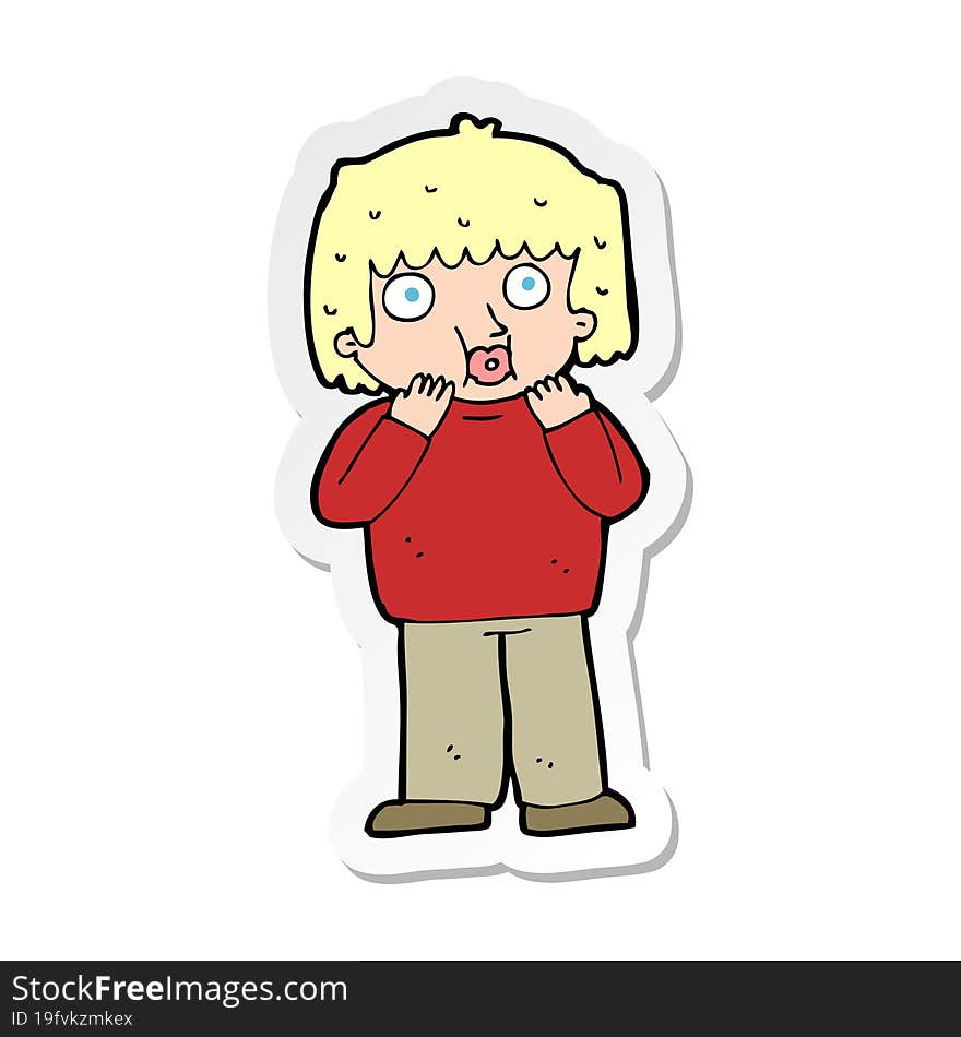 sticker of a cartoon worried boy