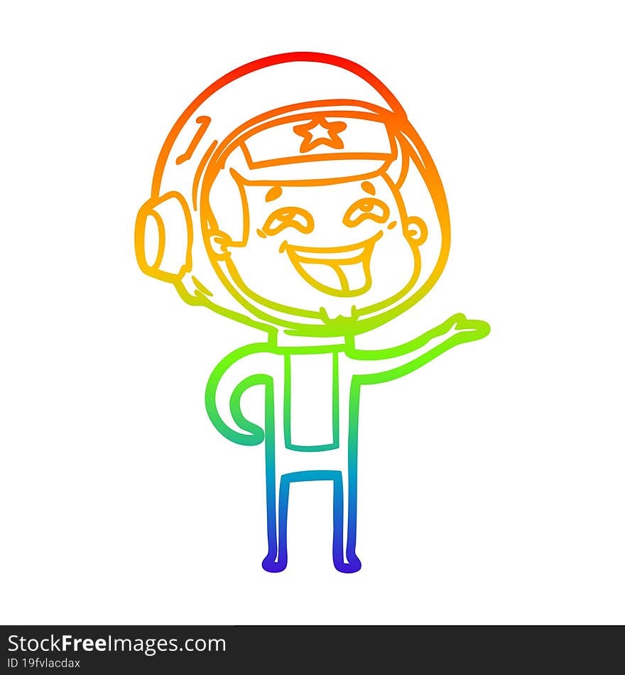 rainbow gradient line drawing cartoon laughing astronaut