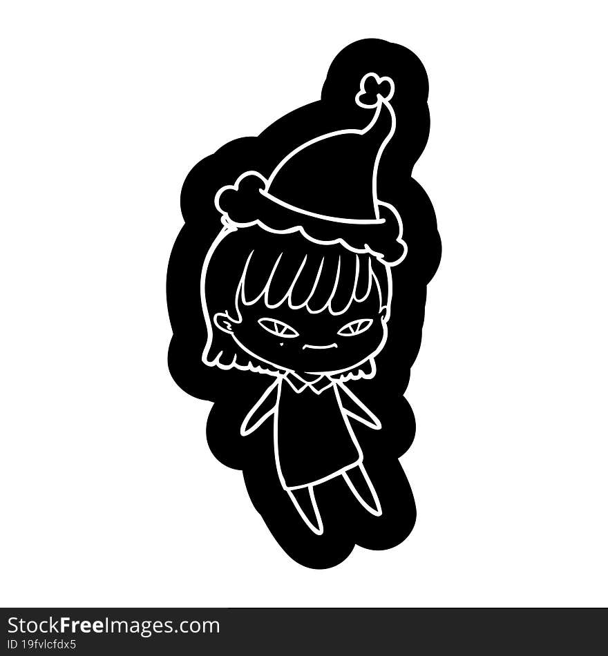 quirky cartoon icon of a woman wearing santa hat