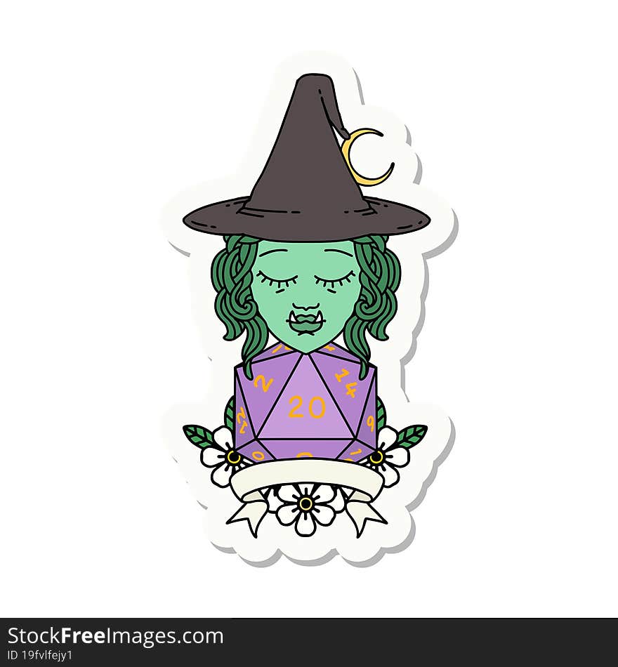 half orc witch character with natural 20 dice roll sticker