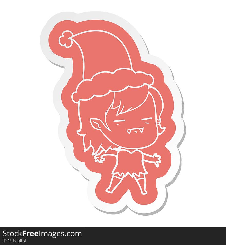 cartoon  sticker of a undead vampire girl wearing santa hat