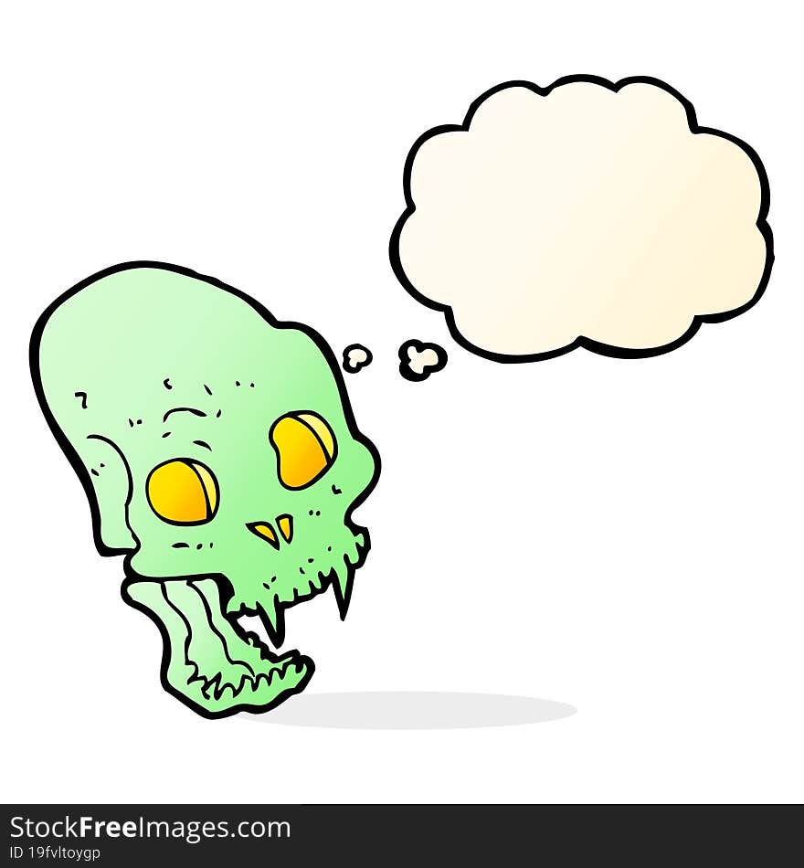 cartoon spooky vampire skull with thought bubble