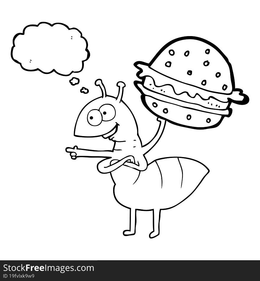 thought bubble cartoon ant carrying food