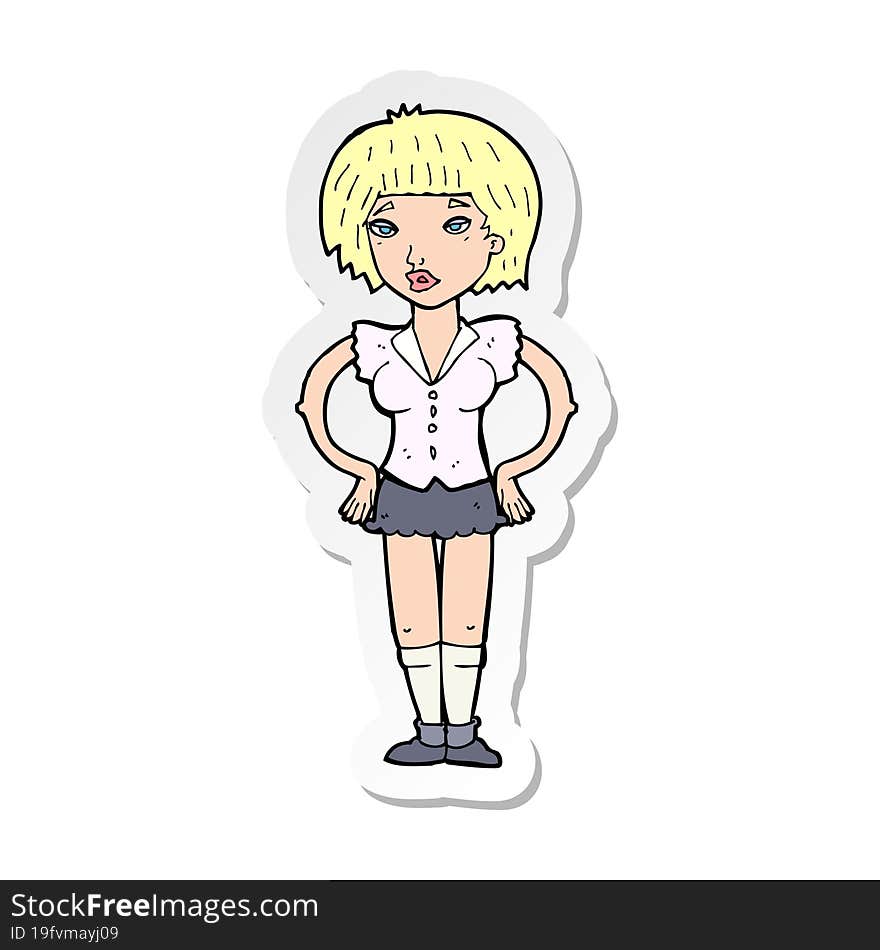 Sticker Of A Cartoon Woman With Hands On Hips