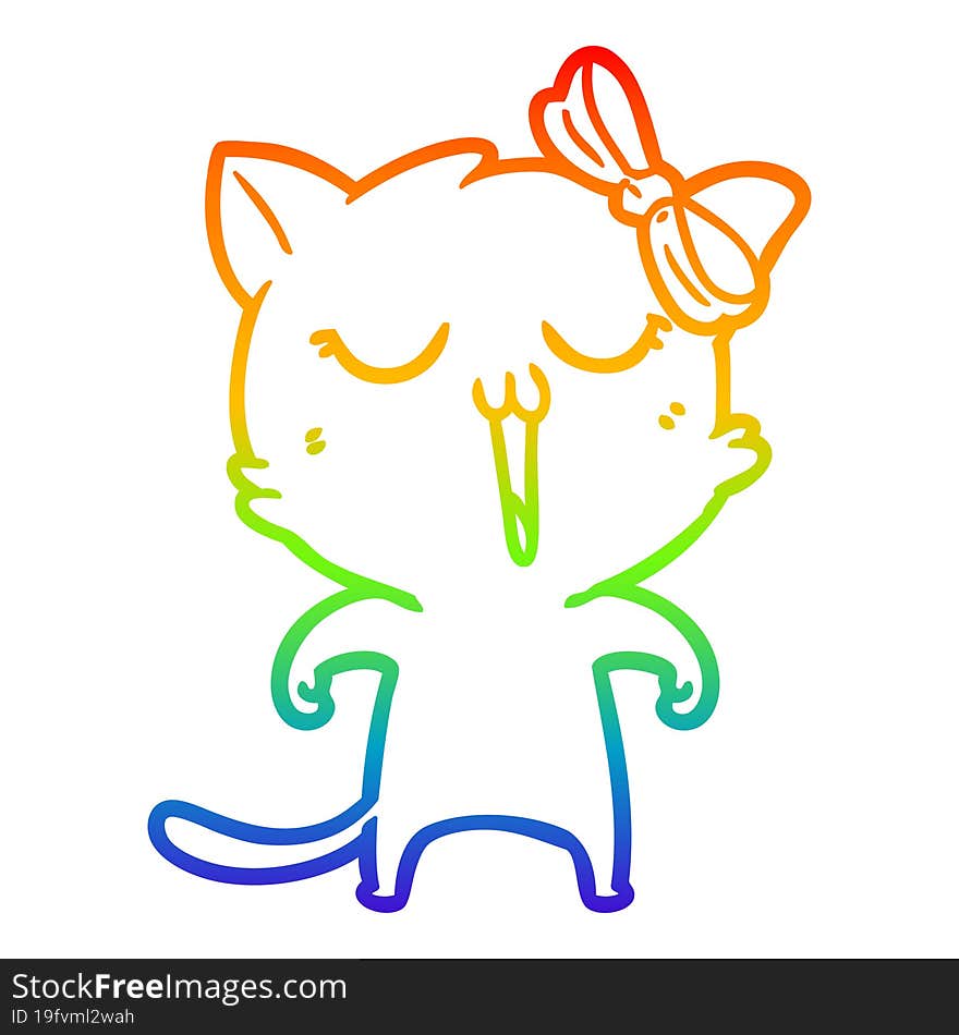 rainbow gradient line drawing of a cartoon cat