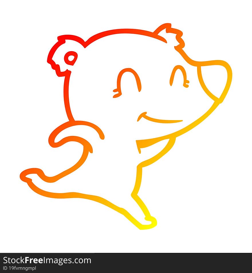 warm gradient line drawing friendly bear running cartoon