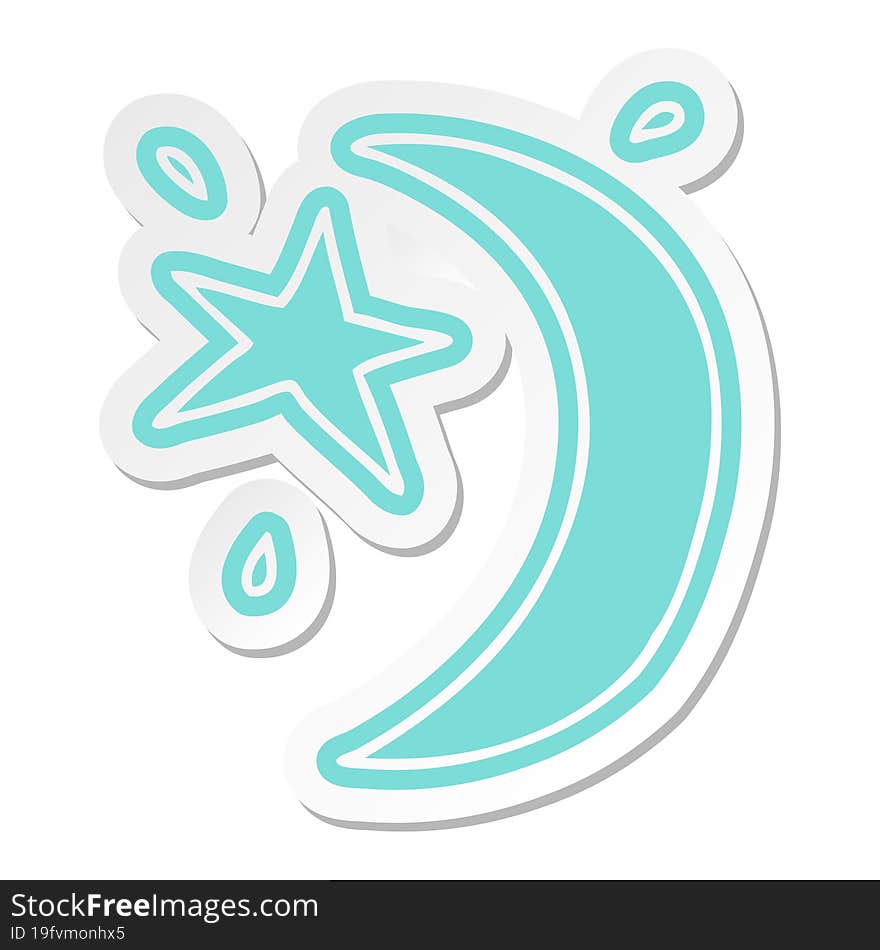 cartoon sticker of the moon and a star