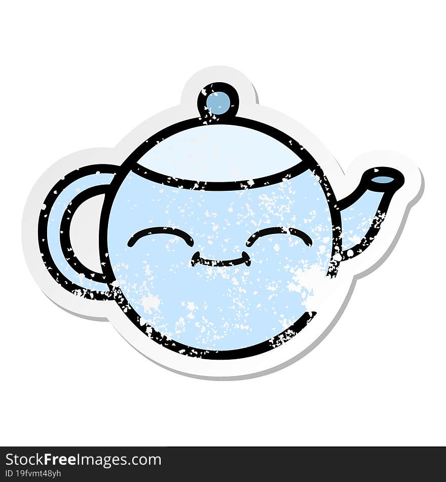 distressed sticker of a cute cartoon happy teapot