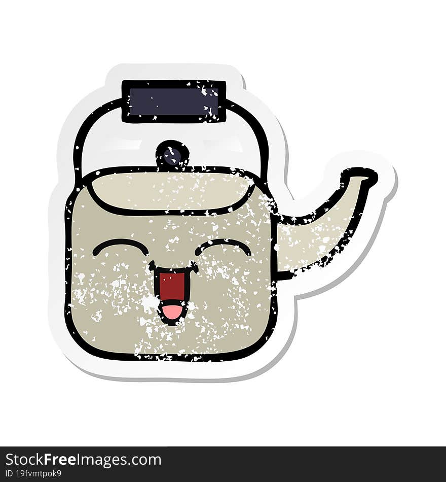 Distressed Sticker Of A Cute Cartoon Kettle