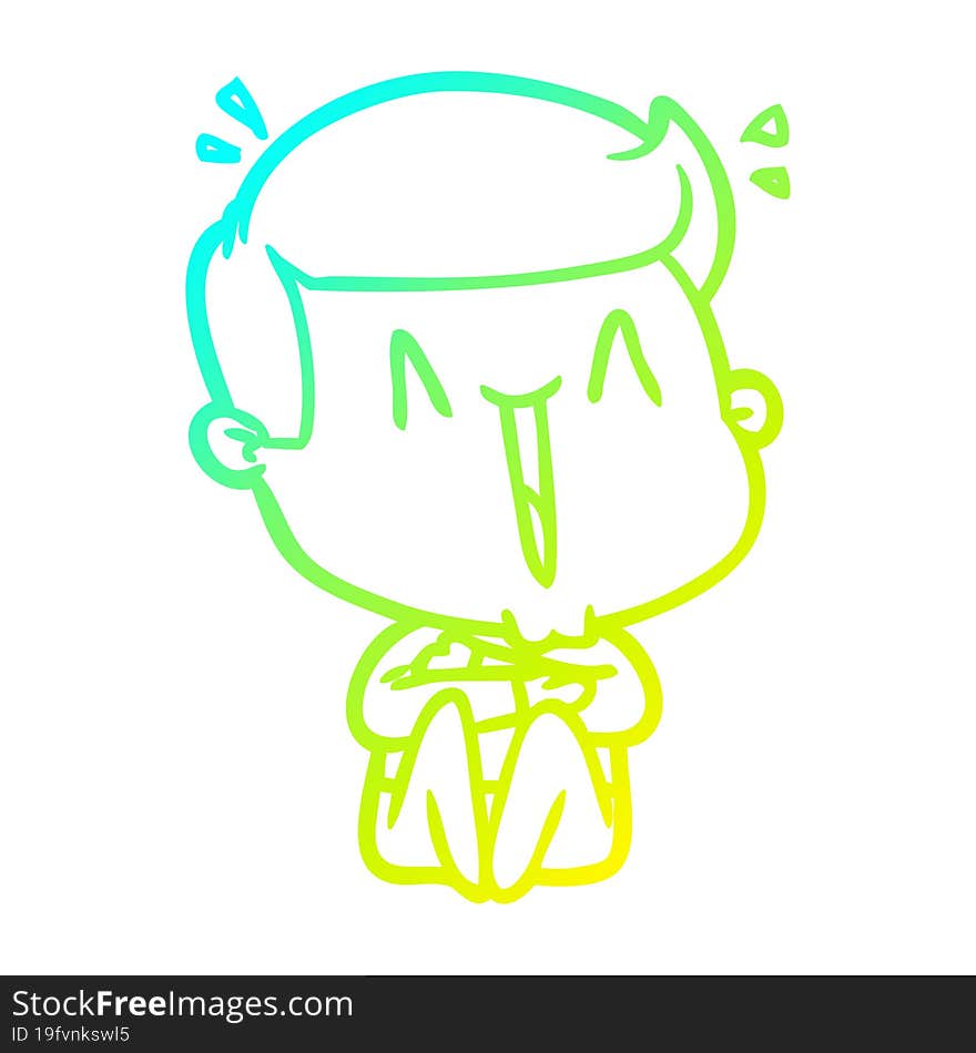 cold gradient line drawing of a cartoon happy man