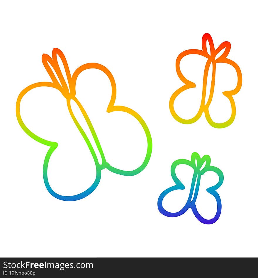 rainbow gradient line drawing cartoon butterflies