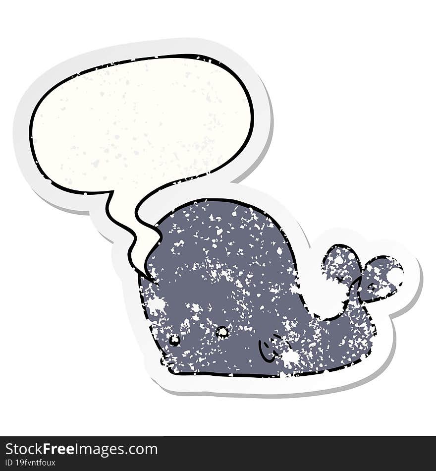 cartoon whale and speech bubble distressed sticker