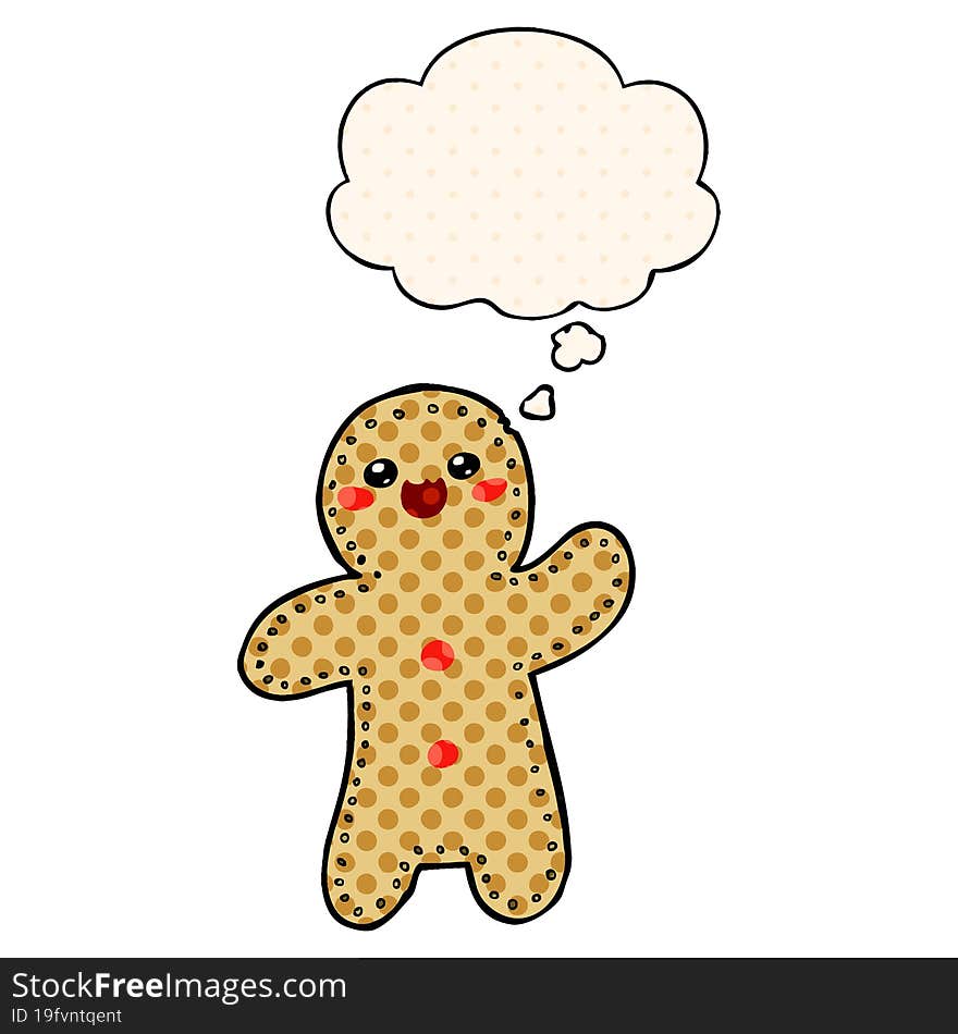 cartoon gingerbread man and thought bubble in comic book style