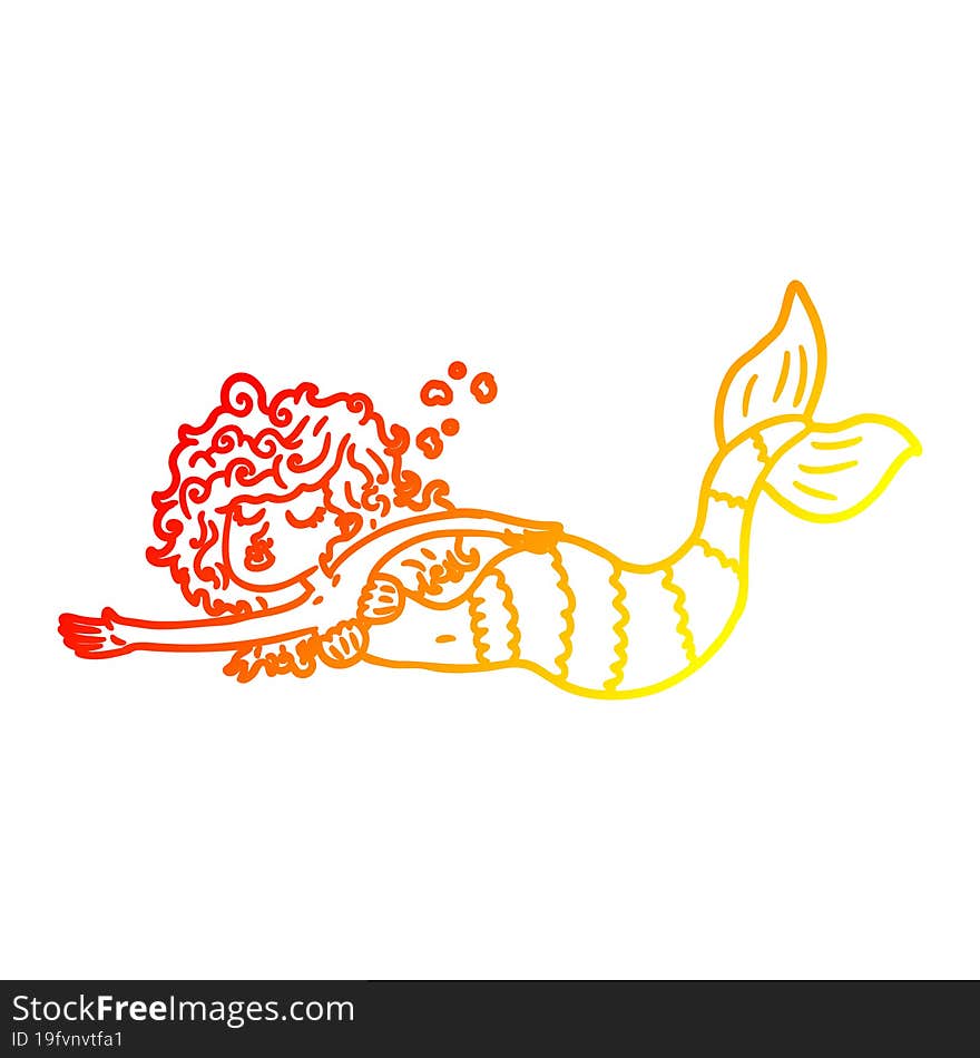 warm gradient line drawing cartoon mermaid